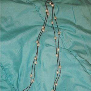 Brown necklace with white pearl/beads (very long)